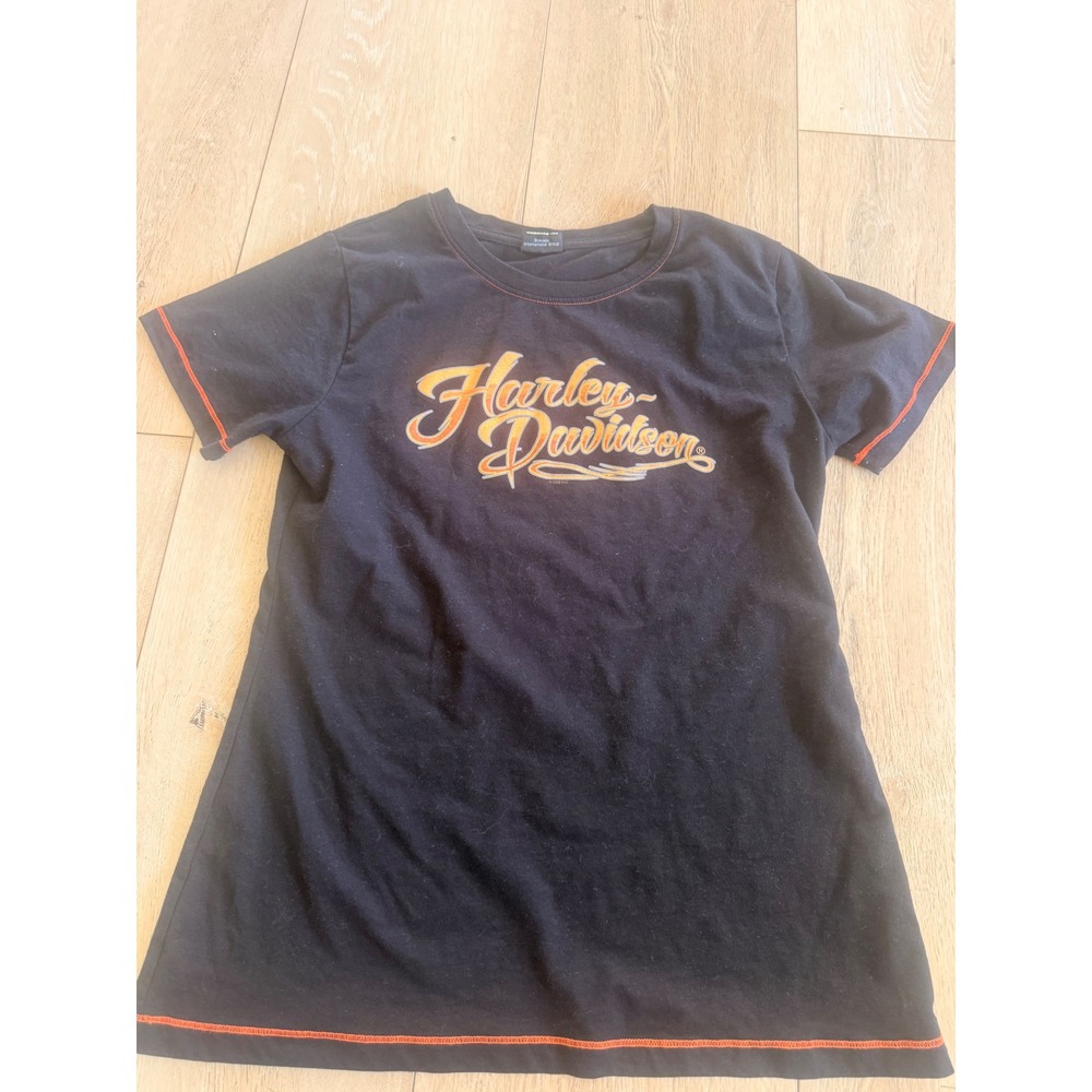 Harley Davidson T-Shirt Women Med Black Orange Cincity Cincinnati Graphic Tee